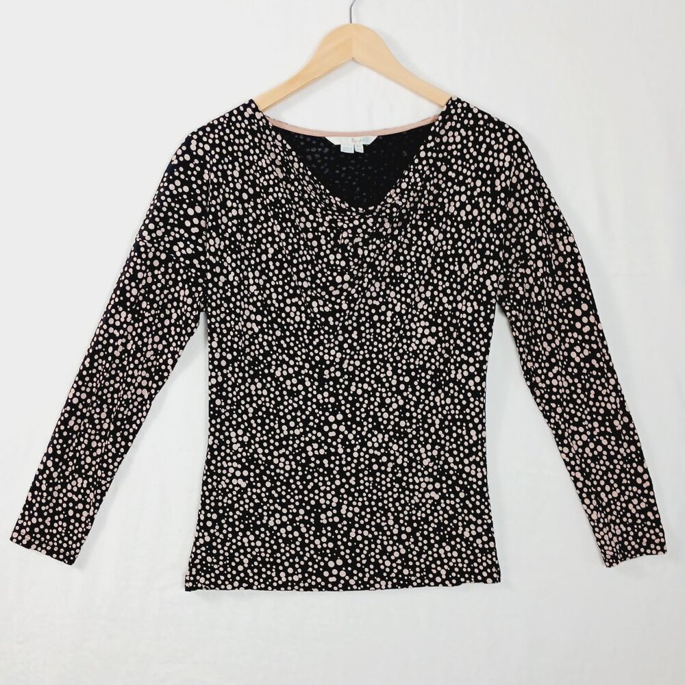 Boden,  Women's Top, Size 8, Black with Soft Pink Dots,  Lyocell and Wool Blend - Picture 4 of 16